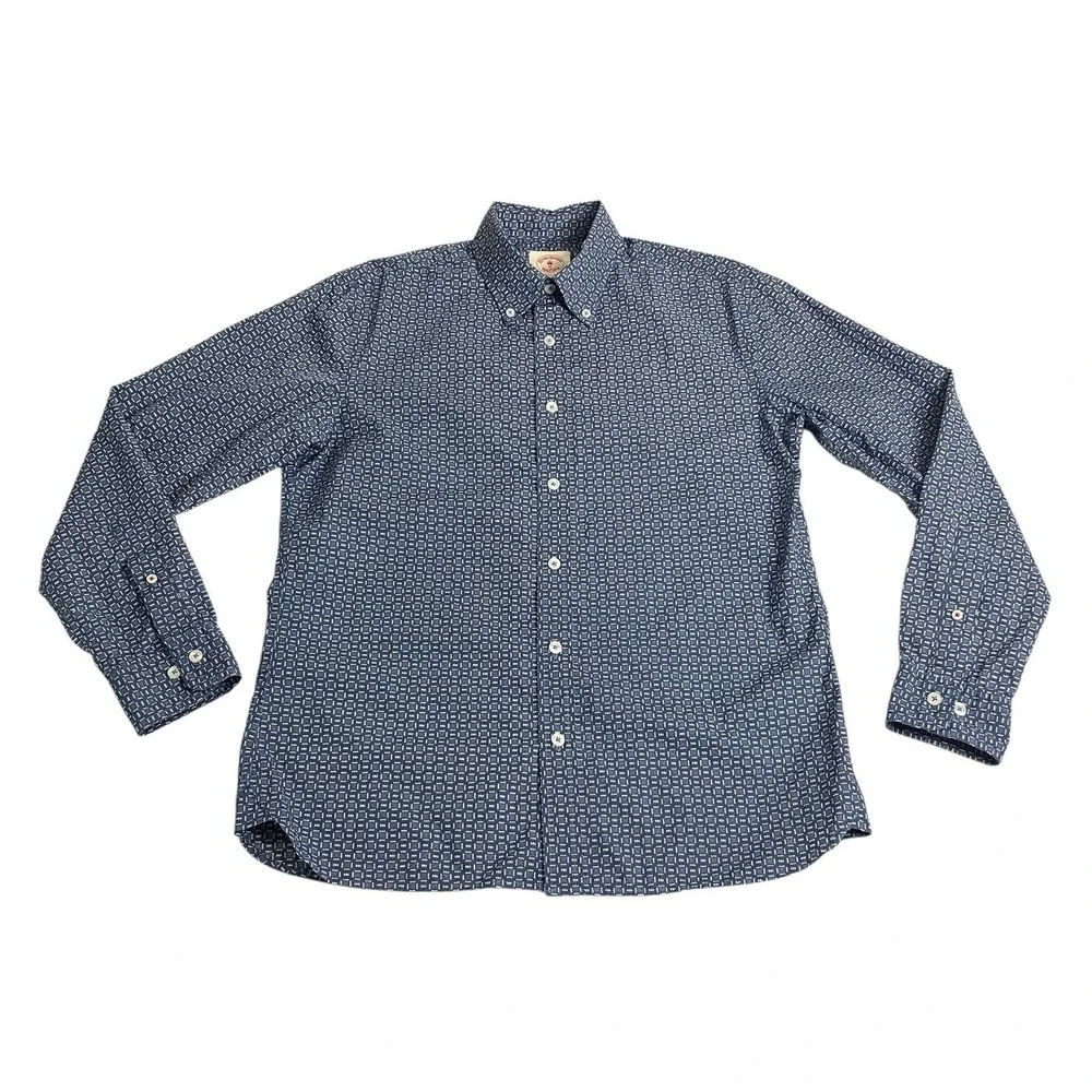 Brooks Brothers Red Fleece Shirt Men S Blue Geometric All Over Print Long Sleeve - Picture 1 of 13